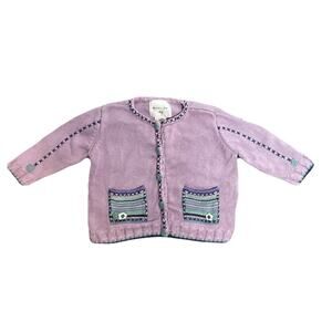Vintage 90s Eagle's Eye Baby Embroidered Cardigan Sweater 24 M Purple Floral